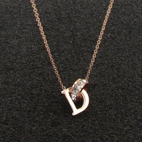 New Letter And Crystal Annulus Interlocking Rose Gold Pendant Necklace 316 Stainless Steel High Polished Necklace For Women
