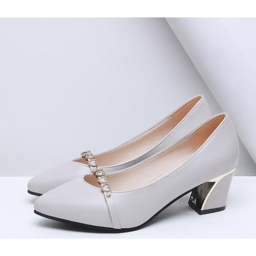 Sexy High Heels Dress Shoes Big Size 35-41 Women Shoes Black Pumps Rhinestone Square Heeled Boat Shoes Ladies 2020 Autumn 8470G