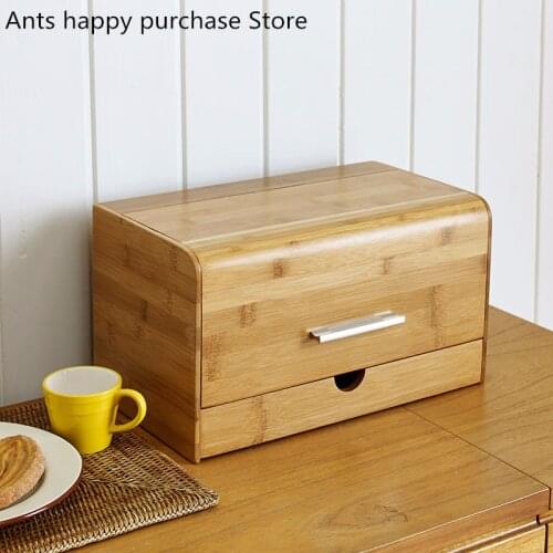 Dustproof bread box Bamboo snacks Sundries storage boxs Solid wood creative storage box With drawer Kitchen shelf