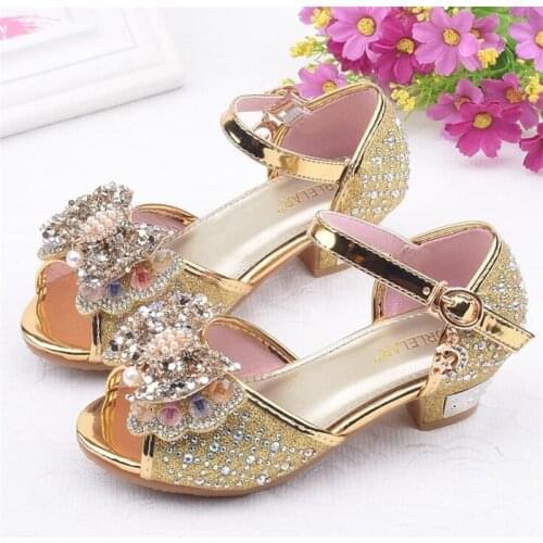 Girls High Heel Princess Sandals Kids Shoes Fashion Sequined Princesse Children High Heels Party Dress Wedding Dance Sandal