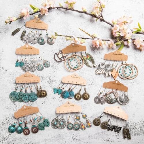 Multiple Boho Ethnic Dangle Drop Earrings for Women Female Fashion 2019 Womens Earrings Sets Ornament Charm Jewelry Accessories