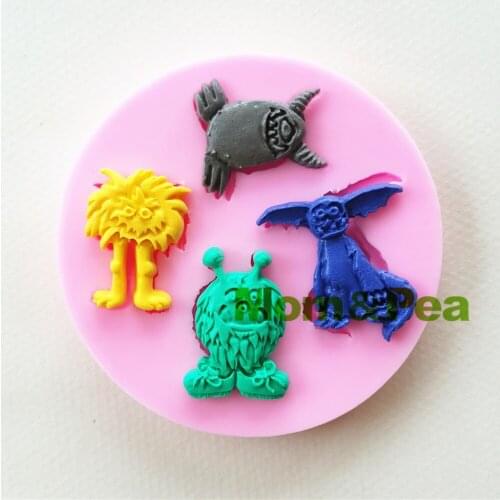 Mom&Pea 1062 Free Shipping Monsters Shaped Silicone Mold Cake Decoration Fondant Cake 3D Mold Food Grade