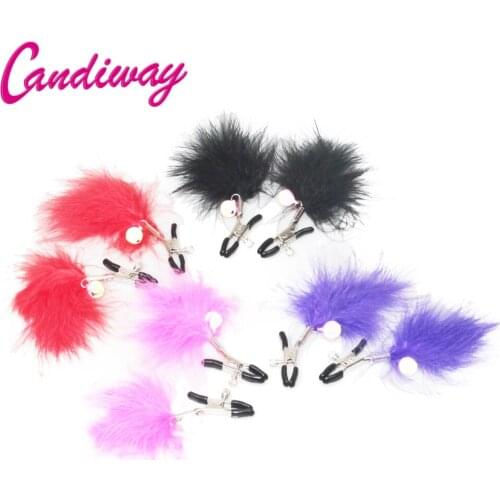 Candiway 4 Colors Sexy Stainless Steel Feather Nipple Clamps With Bell Breast Clitoris Clip BDSM Adult Flirting Toys For Couples