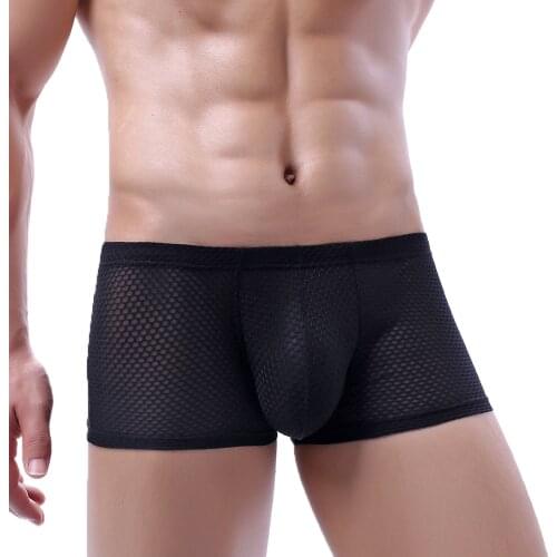Men Boxer Shorts Sexy Mesh See Through Underwear Sissy Slip Homme Fishnet Gay Panties Calzoncillos Underpants Boxershorts Trunks