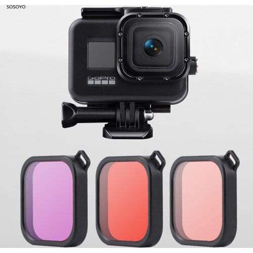 60M Black Waterproof Case Filter Underwater Diving Protective Shell Purple Pink Red filter For Gopro Hero 8 Action Camera