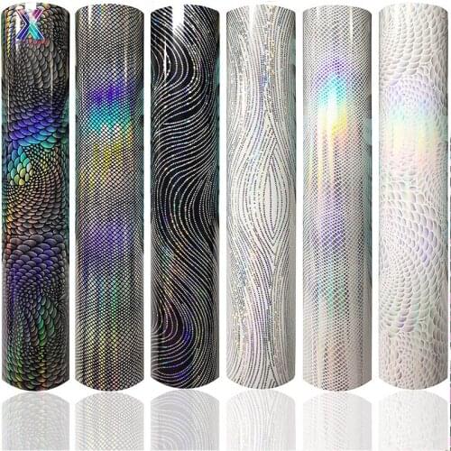 XFX HTV Free Shipping 25x30.5cm Holographic Laser Black & White Heat Transfer Vinyl Iron for TShirt Craft Decoration Cricut Heat