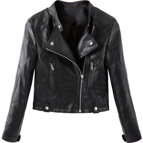 2019 New Fashion Women Leather Jackets Short PU Leather Jacket Woman Female Moto Casaco Feminino Turn Down Collar