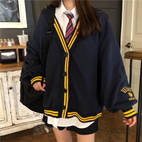 Women JK School Uniform Cardigans Sweater Girls Long Sleeve Knitted Coat Japanese Sailor Uniform Comfortable 2021 New Cosplay