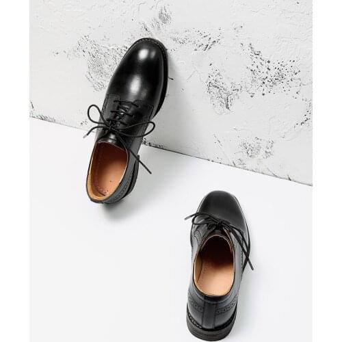 Oxfords Women Retro Brock Womens Shoes Calfskin Genuine Leather Square Toe Lace-Up Ladies Casual Flat Shoes Derby Shoes