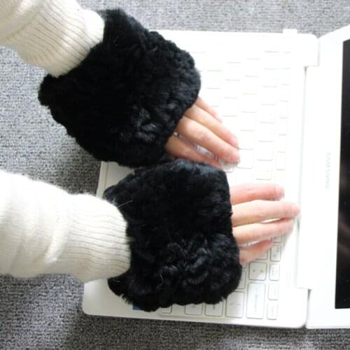 2018 Fashion Real Rex Rabbit Fur Womens Winter Gloves Genuine Fur Mittens Girl Fingerless Gloves Wrist Warmer Elastic Fluffy