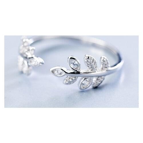 MloveAcc 2018 New Fashion Authentic Leaves Silver Ring Finger 100% 925 Sterling Silver Jewelry for Women