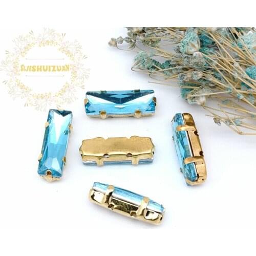 5*10 5*15 Turquoise blue Rectangle Glass Crystal sew on rhinestones with gold claw Diy wedding dress accessories Free shipping