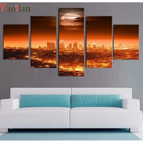 5 PCS/Set DIY Diamond Painting Modern City Sunset Landscape Full Square/Round Diamond Embroidery Cross Stitch Rhinestones