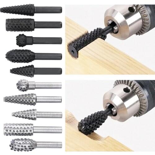 5pcs/set Home & Living Tool Steel Burr Wood Rasp Drill Bits Rotary Bit Spiral Wood Size File Rasp 1/4 Inch ALI88