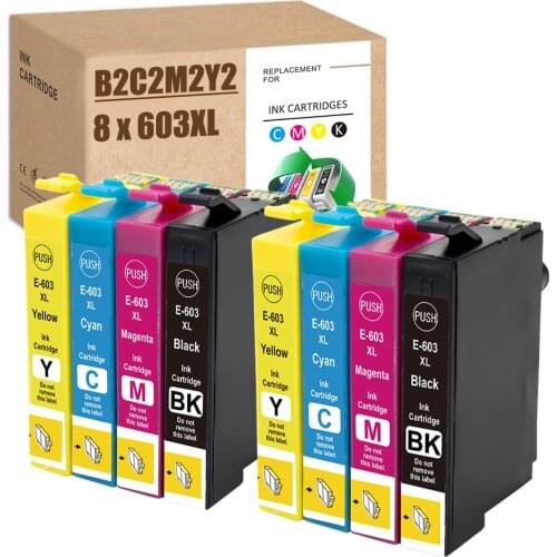 8PCS 603XL Compatible for Epson 603 603 XL Ink Cartridges for XP-4100 XP-4105 XP-2100 XP-3100 XP-3105 WF-2830 WF-2835 WF-2810