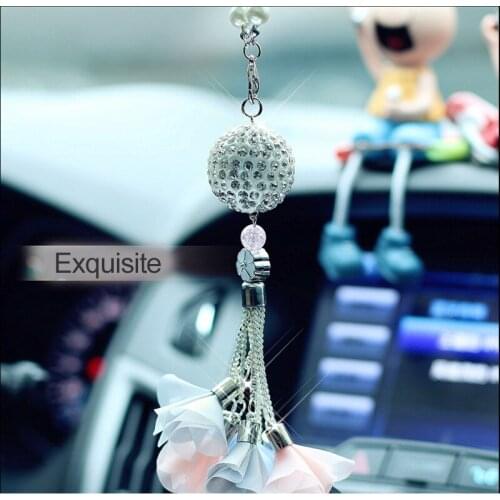 Car Decoration Accessories exquisite Diamond Crystal Ball Hanging Pendant fashion Automobile Interior Rear View Mirror Ornaments
