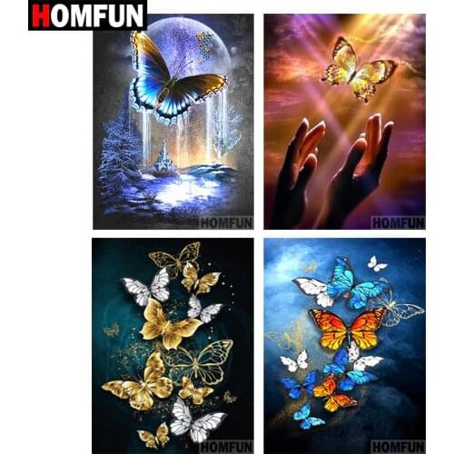 HOMFUN Diamond Painting Cross Stitch Pattern 5D Diamond Embroidery "Butterfly starry sky hand" Home Decor DIY diamond Art
