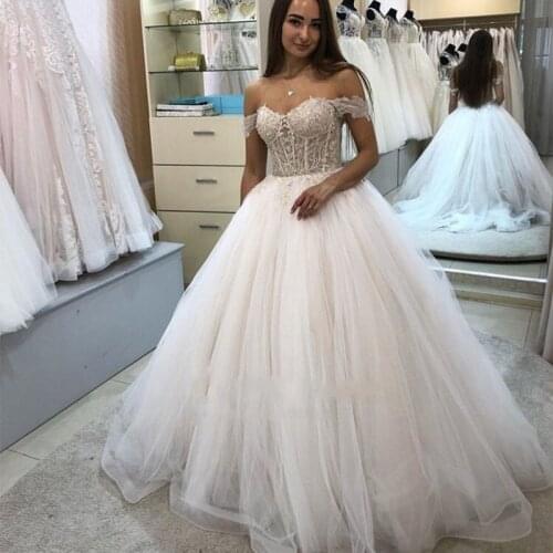 Eightree Off Shoulder Princess Wedding Dress Boho vestido de noiva 2020 Bohemian Ball Gown Backless Appliques Wedding Gowns