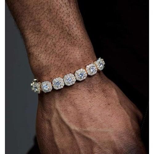 High quality Bling bling cz paved square charm paved tennis chain bracelet bangle men hip hop jewelry for boy party jewelry gift