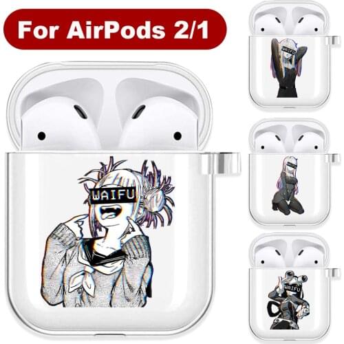Cute Anime Waifu Girl Transparent Case for Apple Airpods 1 2 Cases Soft Black Cover Airpods Earphone Cover for Airpods Capa Bags