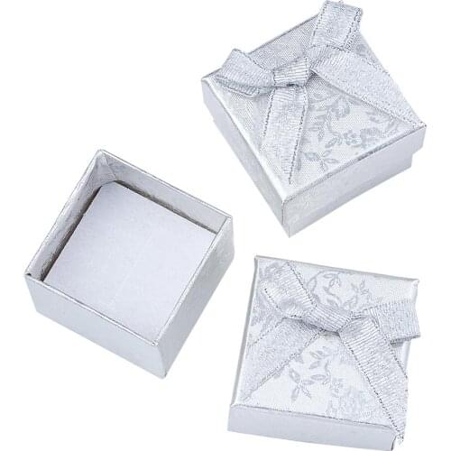 24pcs Valentines Day Presents Packages Square Cardboard Earring Ring Boxes for Jewellry Bowknot Outside Sponge Inside 43x43x32mm