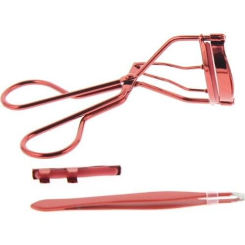 Red Curler With Pad And Tweezer Set Metal Best Top Rated Professional Eye Lash Eyelash Curler Tool Product For Women Girls