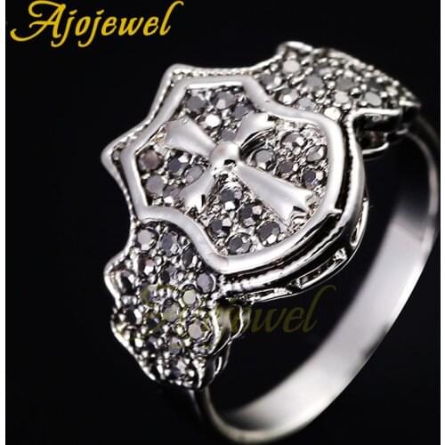 Ajojewel Cool Black Rhinestones Cross Shield Men Ring Vintage Women Jewelry Wholesale