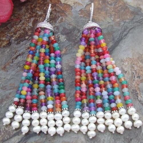 Hot sell natural white pearl multi color stone earrings micro inlay zircon accessories earrings fashion jewelry