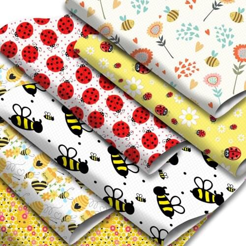 Animal Bee Ladybug Pattern Printed Faux Leather Sheets Synthetic Leather Fabric Roll Sewing Materials for Earrings Hair Bows