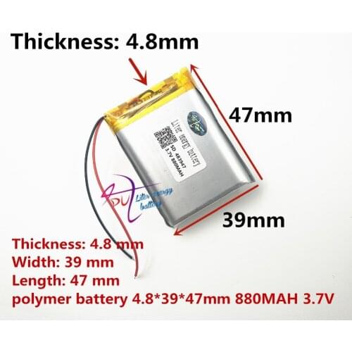 Best battery brand Fast shipping 3.7V 880mah 483947 Lithium Polymer LiPo Rechargeable Battery For Mp3 MP4 MP5 DVD PAD mobile tab