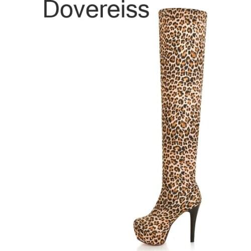 Fashion Womens Shoes Winter New Sexy Elegant Zipper Platform Leopard Print Boots Concise Mature Stilettos Heels Big Size 42 43