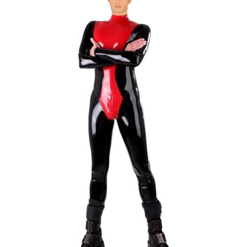 Two Zips Male Latex Tight Suit Rubber Bodysuit Men Catsuit Handmade Bodystocking S-LCM165