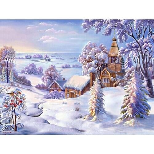 DIY Digital Painting By Numbers village snow scene oil painting mural Kits Coloring Wall Art Picture Gift frameless