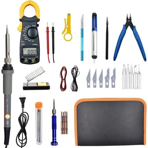 60W 110/220V Adjusting Temp Electric Soldering Iron Kit Backlit Digital Multimeter Solder Assist Set Welding Repair Tools