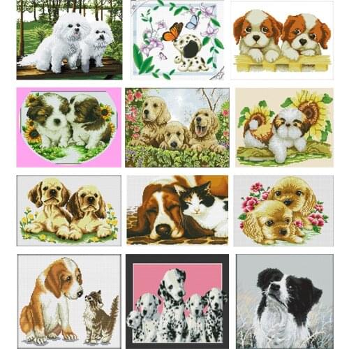 Dog Animal Cross Stitch Kits 11CT Stamped Printed Canvas DIY Embroidery Needlework Crafts Handmade Handwork Home Decor