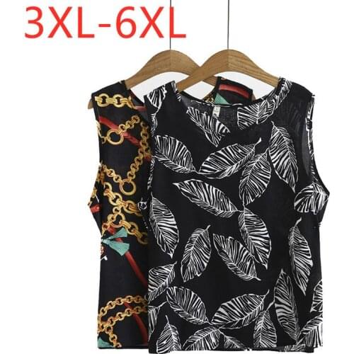 New 2021 Ladies Summer Plus Size Tank Tops For Women Large Sleeveless Loose Thin Cotton Black Print Vest Shirt 3XL 4XL 5XL 6XL
