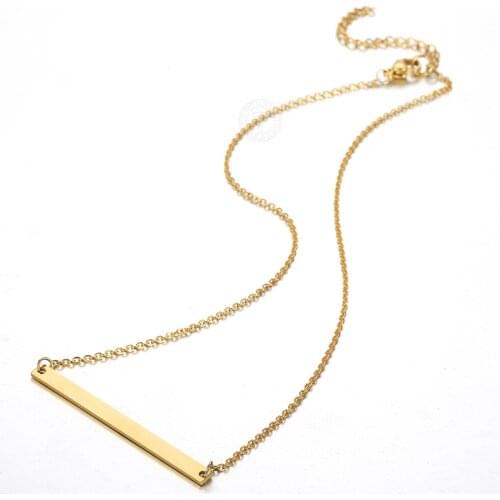 Stainless Steel Personalized Necklace for Women 1.5mm Gold Color Engraving Bar Rolo Link Chain Choker Wholesale Jewelry LDN207