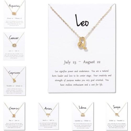 Zodiac Sign Necklace Astrology Jewelry Gold Color Constellation Star Pendants Necklaces For Women Wish Card Choker Leo Aries