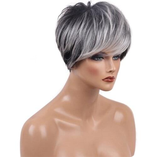 MagiDeal Short Straight Hair Wig Human Hair Lady Cosplay Full Hair Piece