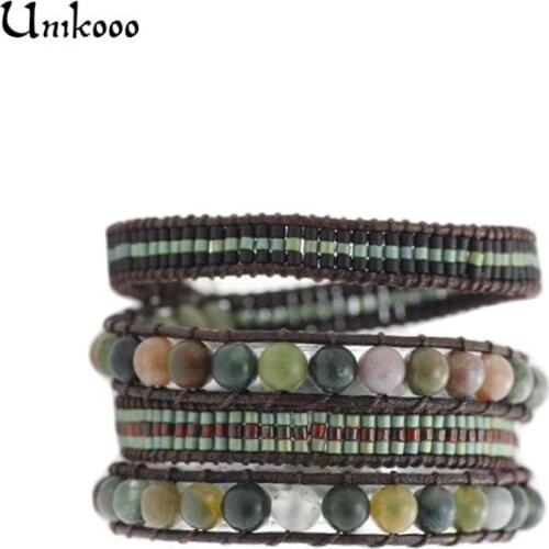Bracelet Personnalise Handmade Multi Color Natural Stone Tube Beads Leather Wrap Bracelet Couples Bracelets Creative Gifts