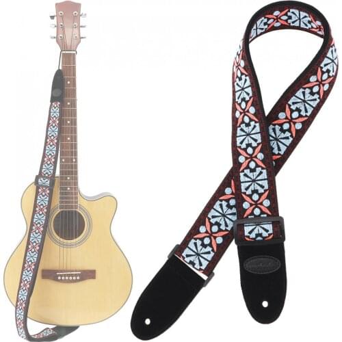 Jacquard Weave Double Fabric Guitar Strap Flowers Pattern Genuine Leather Cow Suede for Acoustic Electric Guitar