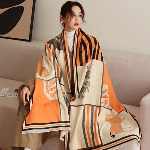 Luxury Brand Animal Print Winter Scarf Women Cashmere Warm Pashmina Foulard Female Scarves Long Blanket Thick Soft Shawls Wraps