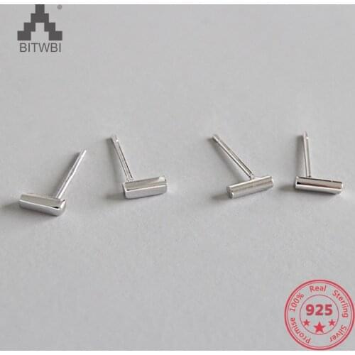 100% S925 Sterling Silver Simple T Bar Studs Punk Earrings Square Column Cylinder Bar Stud Ear Unisex Unisex Jewelry