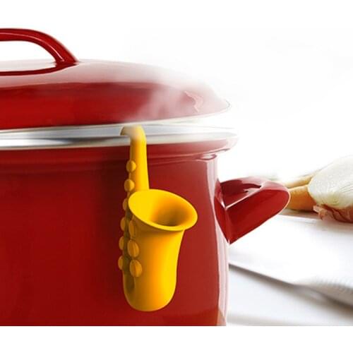 Creative Gadgets Horn Saxophone Shape Silicone Pot Cover Raise for The Lid Overflow Device Stent Kitchen Tools Home Overflow