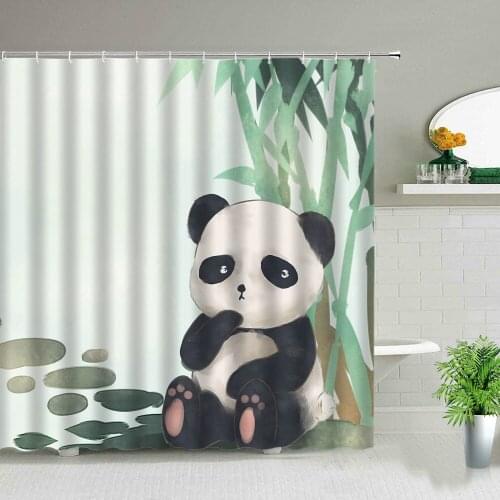 Cartoon Animals Panda Shower Curtain 3d Print Bath Screen Children Baby Room Bathroom Curtains Waterproof Fabric With Hook Gifts