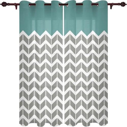 French Window Curtains Geometric Cyan Print Living Dining Room Kids Bedroom Screens Modern Luxury Home Decor Valance Curtains