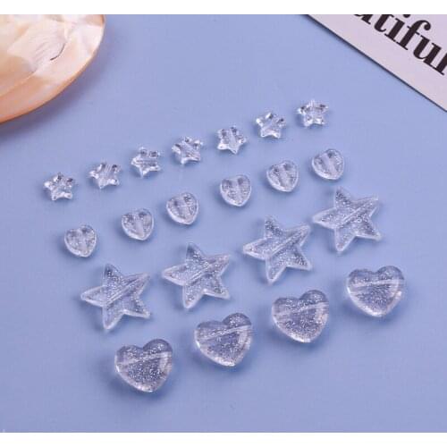 Green onion powder shining silver transparent love stars acrylic loose beads DIY beaded materials jewelry accessories