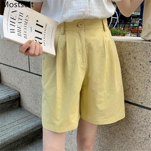 2021 Summer Korean High Waist Women Shorts Casual Fashion Solid Straight Female Shorts Feminino