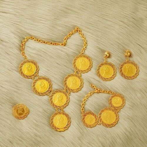 Gold Color Coins Turkey Coin Necklace/Earring/Ring/Bracelet Jewelry Sets For Women Arabic/African Bridal Wedding Gifts
