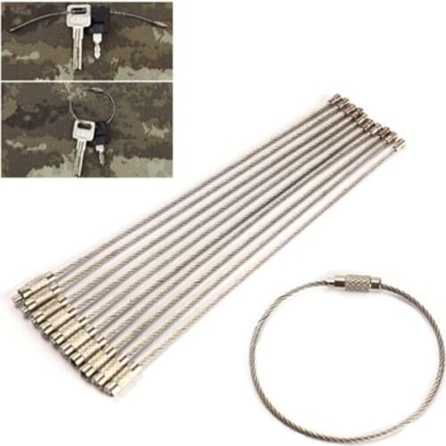 10Pcs Stainless Steel Wire Rope Key Chain Wire Keychain Carabiner Cable Key Ring Outdoor Hiking Tool Parts Multipurpose
